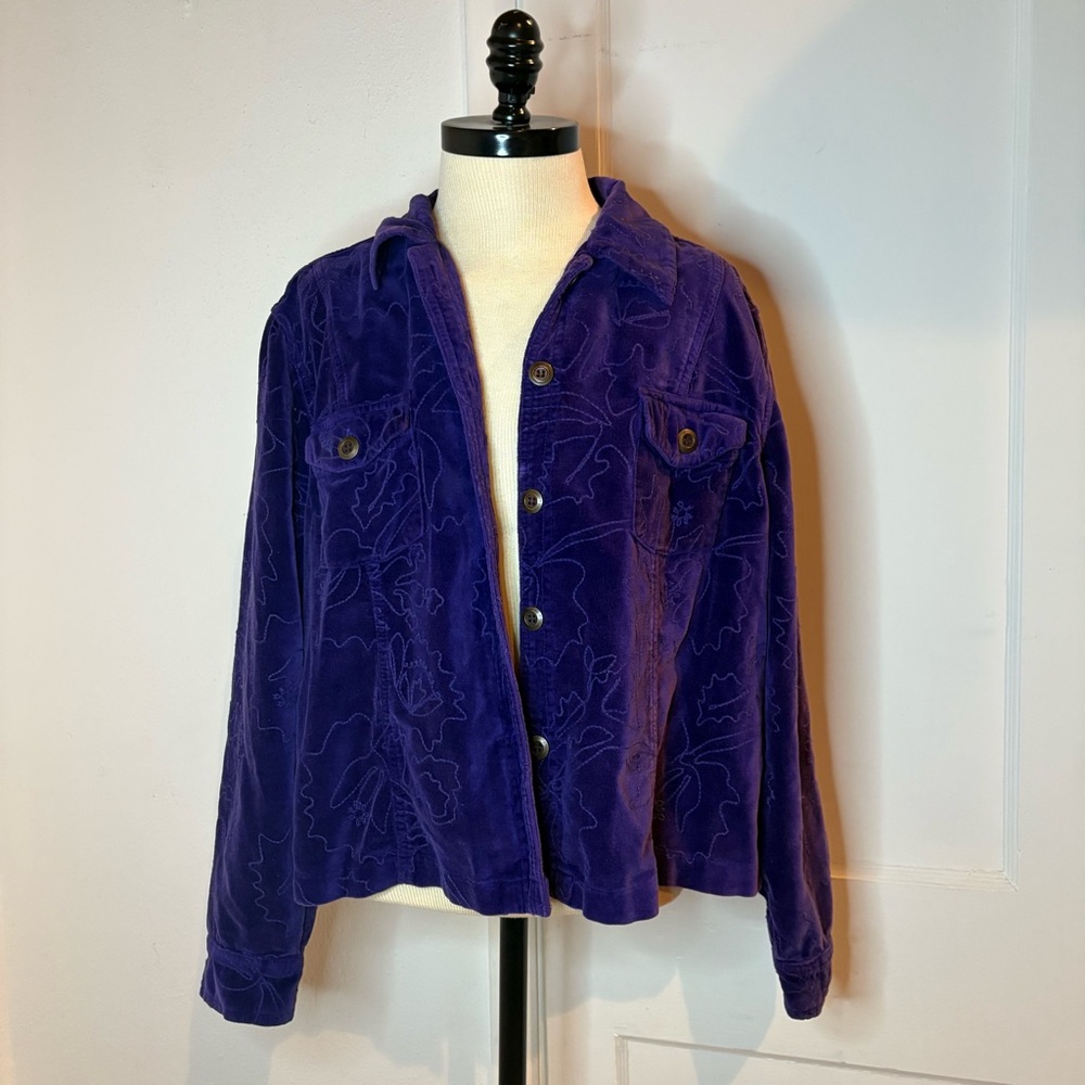 Coldwater Creek purple embroidered velvet jacket